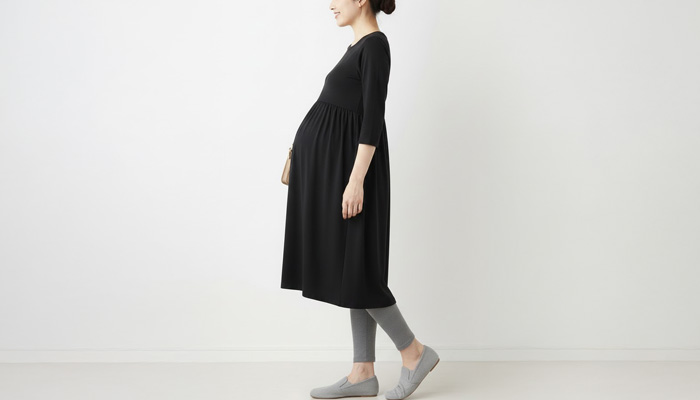 マタニティレギンスとワンピースのコーディネート