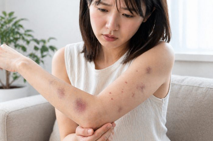うでアザ悩む女性